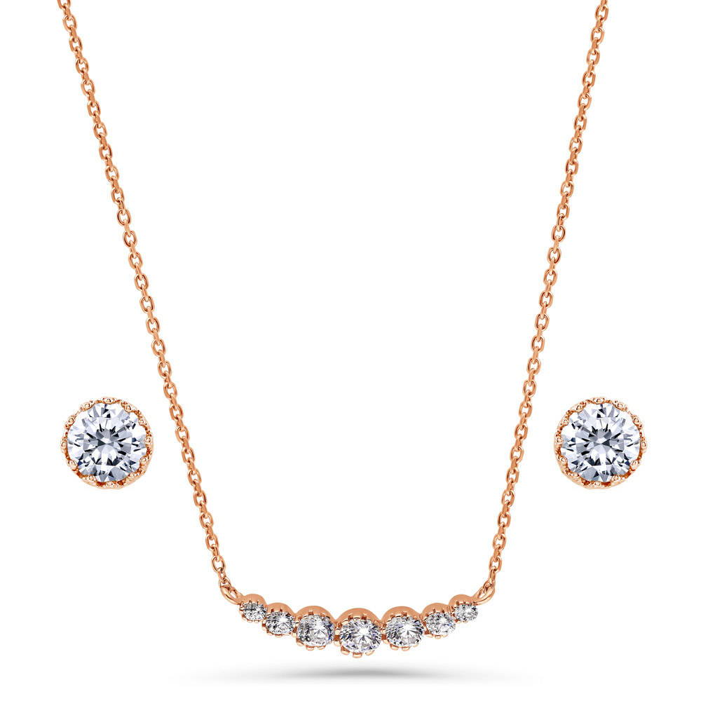 Graduated Solitaire Crown Set CZ Set in Sterling Silver, Rose Gold Flashed