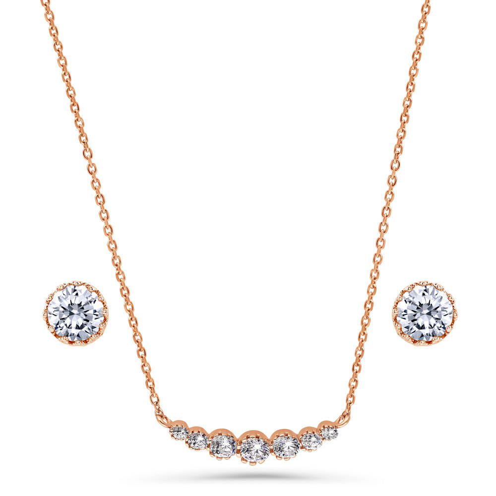 Solitaire Bubble Cartilage Bar 1.6ct CZ Set in Sterling Silver, Rose Gold Flashed