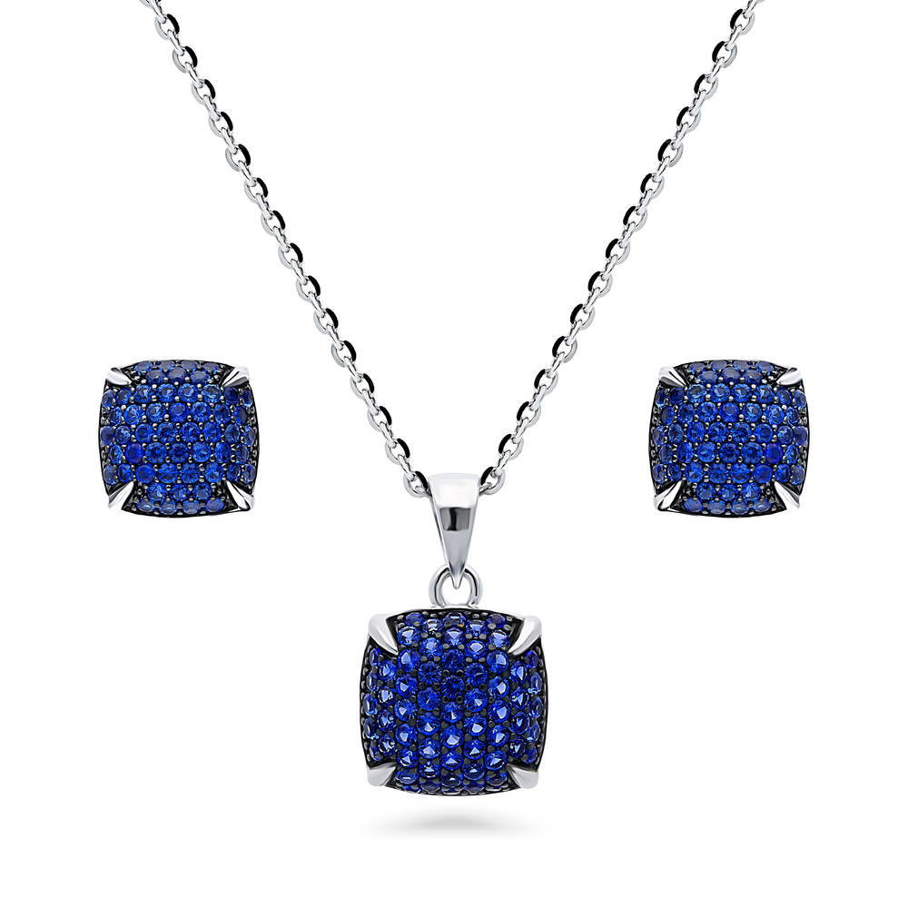 Square CZ Necklace and Earrings in Sterling Silver
