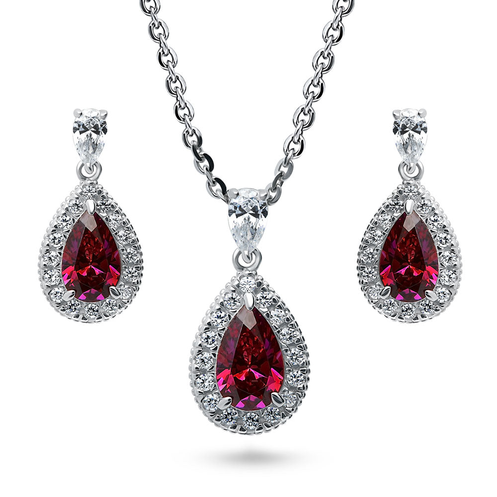 Halo Pear CZ Necklace and Earrings in Sterling Silver, 1 of 17