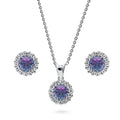 Halo Kaleidoscope CZ Set in Sterling Silver, Purple Aqua