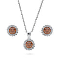 Halo Kaleidoscope CZ Set in Sterling Silver, Caramel