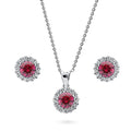 Halo Kaleidoscope CZ Set in Sterling Silver, Red