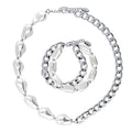 Imitation Pearl Curb Chain Bracelet and Necklace, 2 Piece, Rhodium Plated