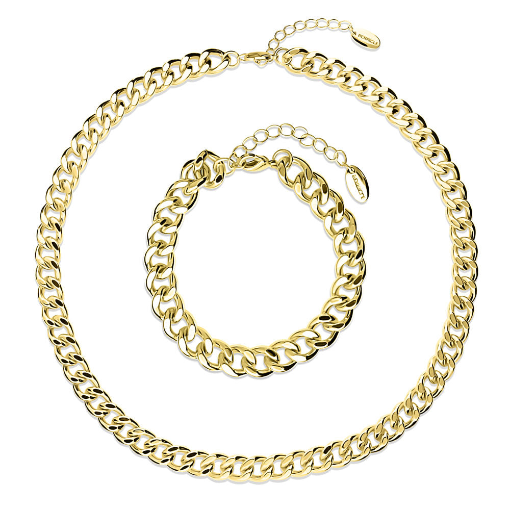 Curb Necklace and Chain Bracelet, 2-Piece, Gold-Tone