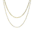 Paperclip Imitation Pearl Link Chain Necklace, 2 Piece, Yellow Gold Flashed