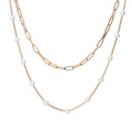 Paperclip Imitation Pearl Link Chain Necklace, 2 Piece, Rose Gold Flashed