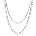 Paperclip Imitation Pearl Link Chain Necklace, 2 Piece, Rhodium Plated