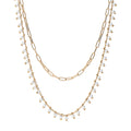 Paperclip Imitation Pearl Link Chain Necklace, 2 Piece, Rose Gold Flashed