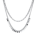 Paperclip Link Chain Necklace, 2 Piece, Rhodium Plated