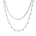 Bead Paperclip Link Chain Necklace, 2 Piece, Rhodium Plated