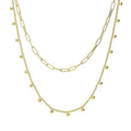 Bead Paperclip Link Chain Necklace, 2 Piece, Yellow Gold Flashed