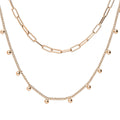 Front view of Bead Paperclip Link Chain Necklace, 2 Piece, Rose Gold Flashed