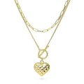 Front view of Heart Paperclip Chain Necklace, 2 Piece, Yellow Gold Flashed