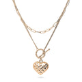 Front view of Heart Paperclip Chain Necklace, 2 Piece, Rose Gold Flashed