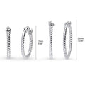 Front view of Cable Hoop Earrings in Sterling Silver, 2 Pairs, Rhodium Plated