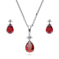 Solitaire Pear Cut Set in Sterling Silver, Garnet Color