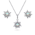 Sun Sunburst Simulated Opal CZ Set in Sterling Silver, Rhodium Plated