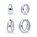 Dome Hoop Earrings in Sterling Silver, 2 Pairs, Rhodium Plated