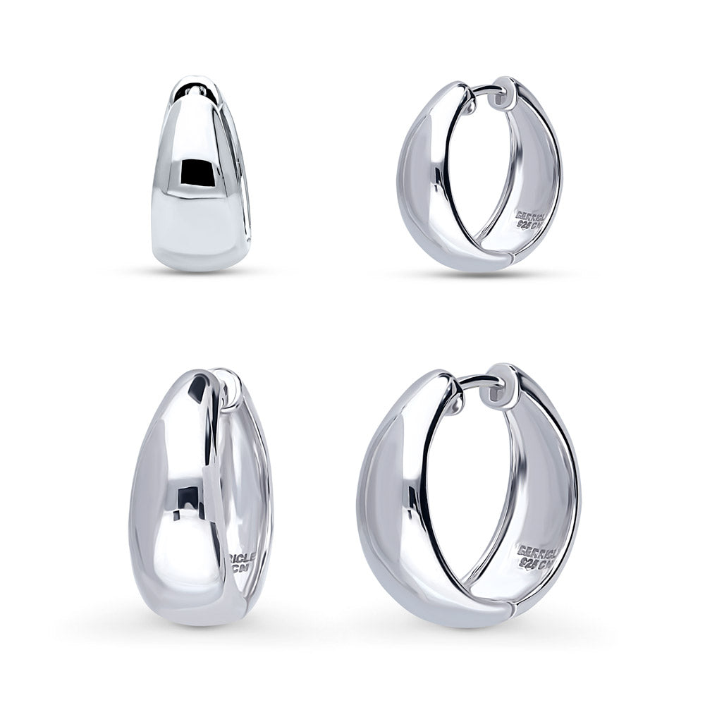 Dome Small Hoop Earrings Set in Sterling Silver 0.6-1 inch, 2-Pairs Style 1