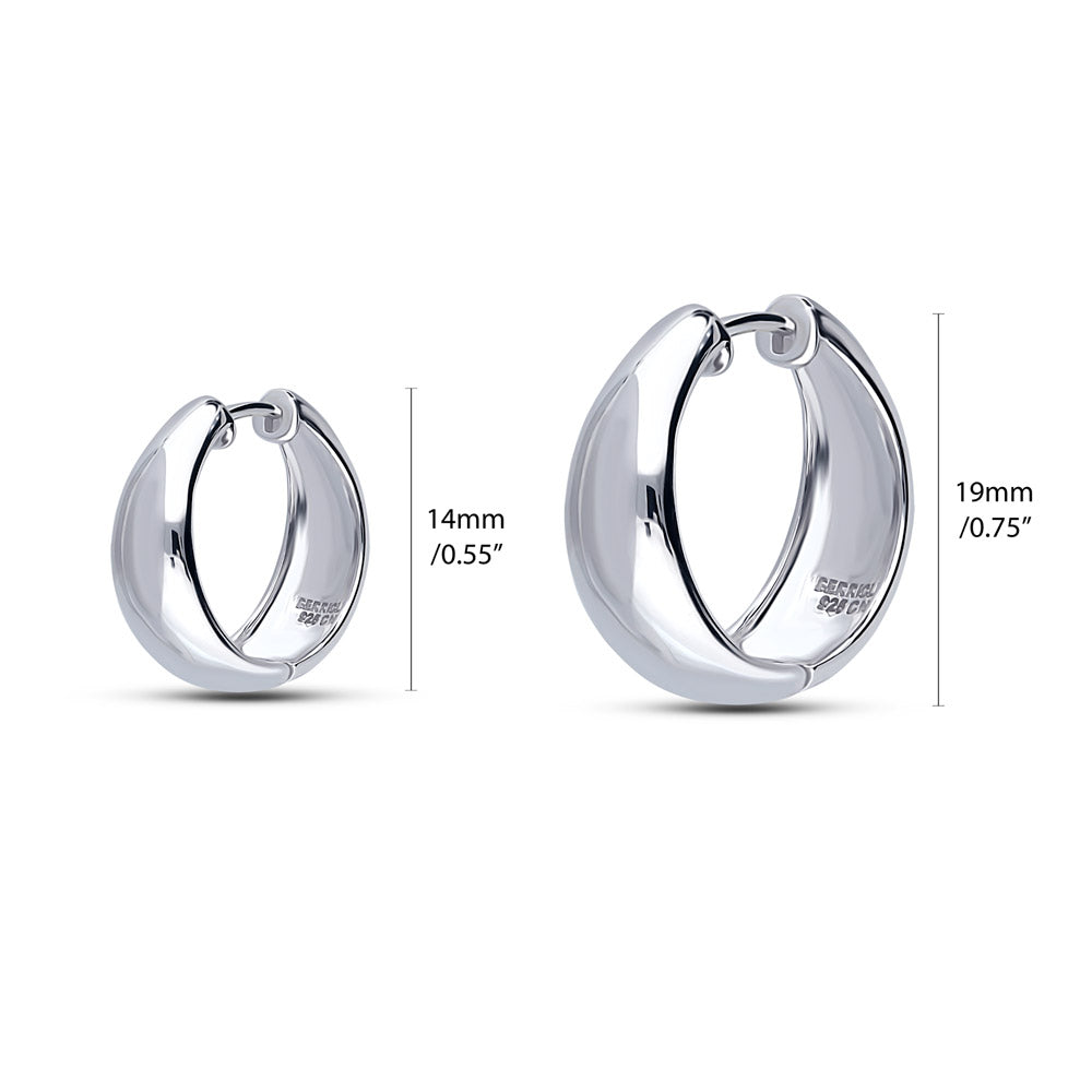 Front view of Dome Hoop Earrings in Sterling Silver, 2 Pairs, Rhodium Plated