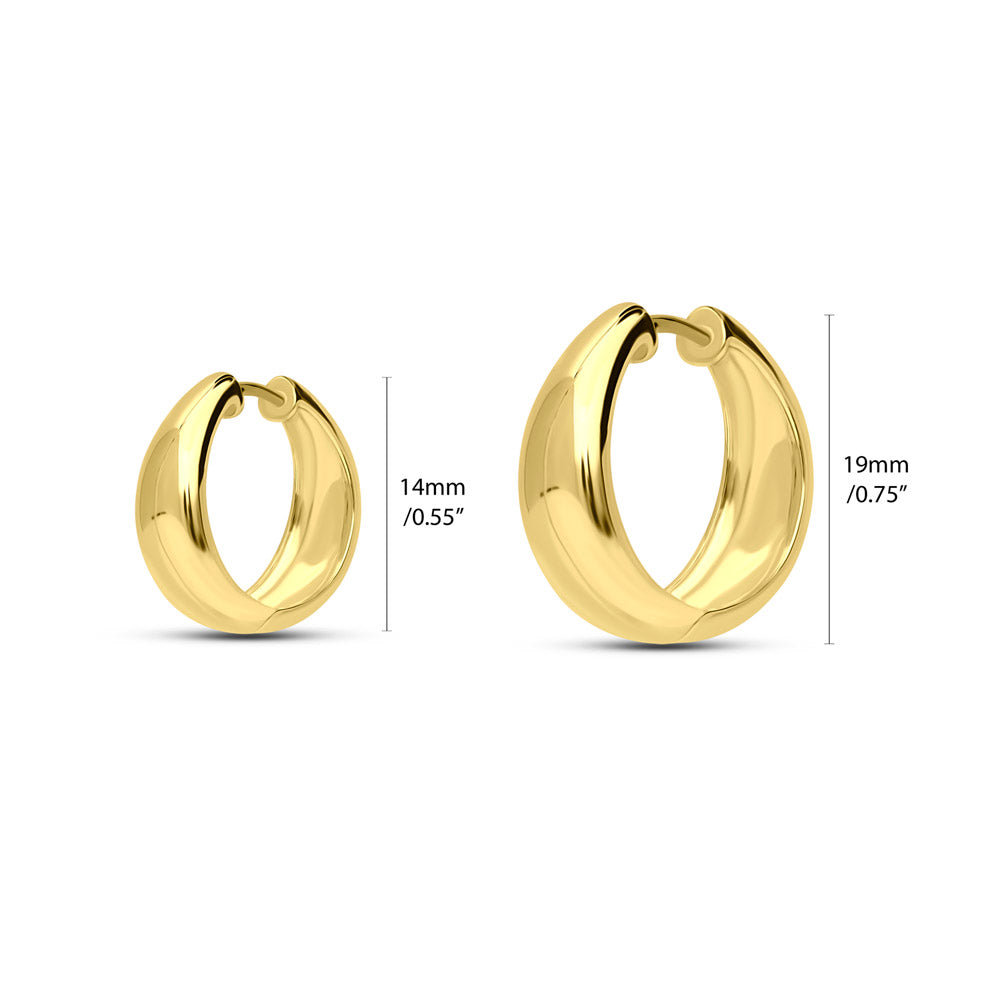 Front view of Dome Hoop Earrings in Sterling Silver, 2 Pairs, Yellow Gold Flashed