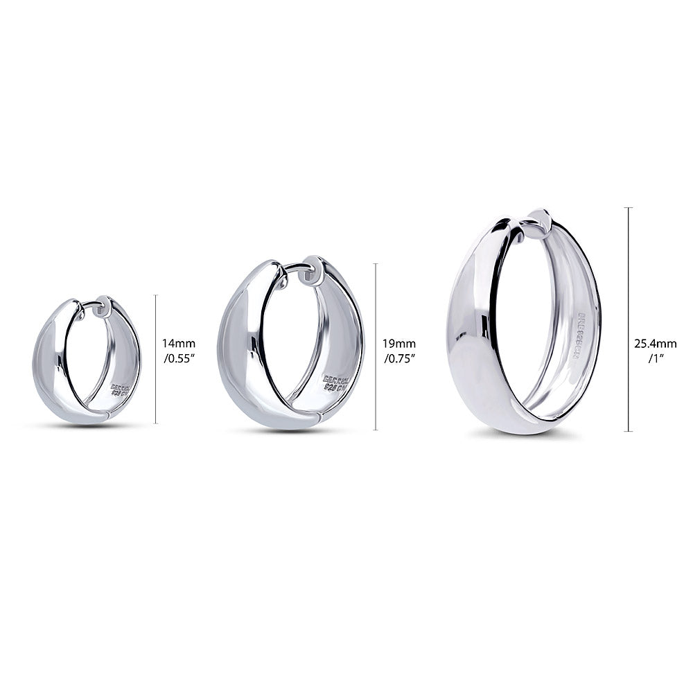 Front view of Dome Small Hoop Earrings Set in Sterling Silver 0.6-1 inch, 3-Pairs Style 1