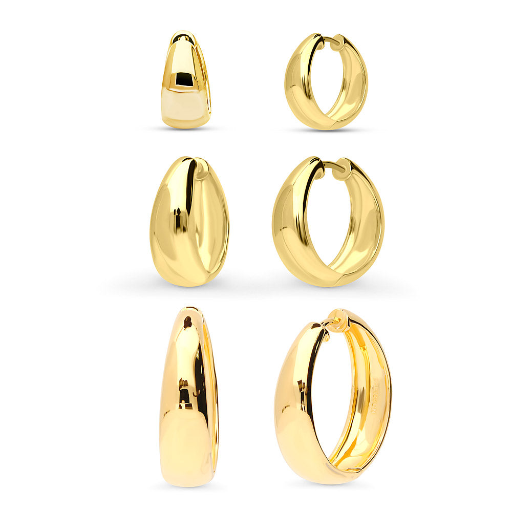 Dome Small Hoop Earrings Set in Sterling Silver 0.6-1 inch, 3-Pairs Style 2