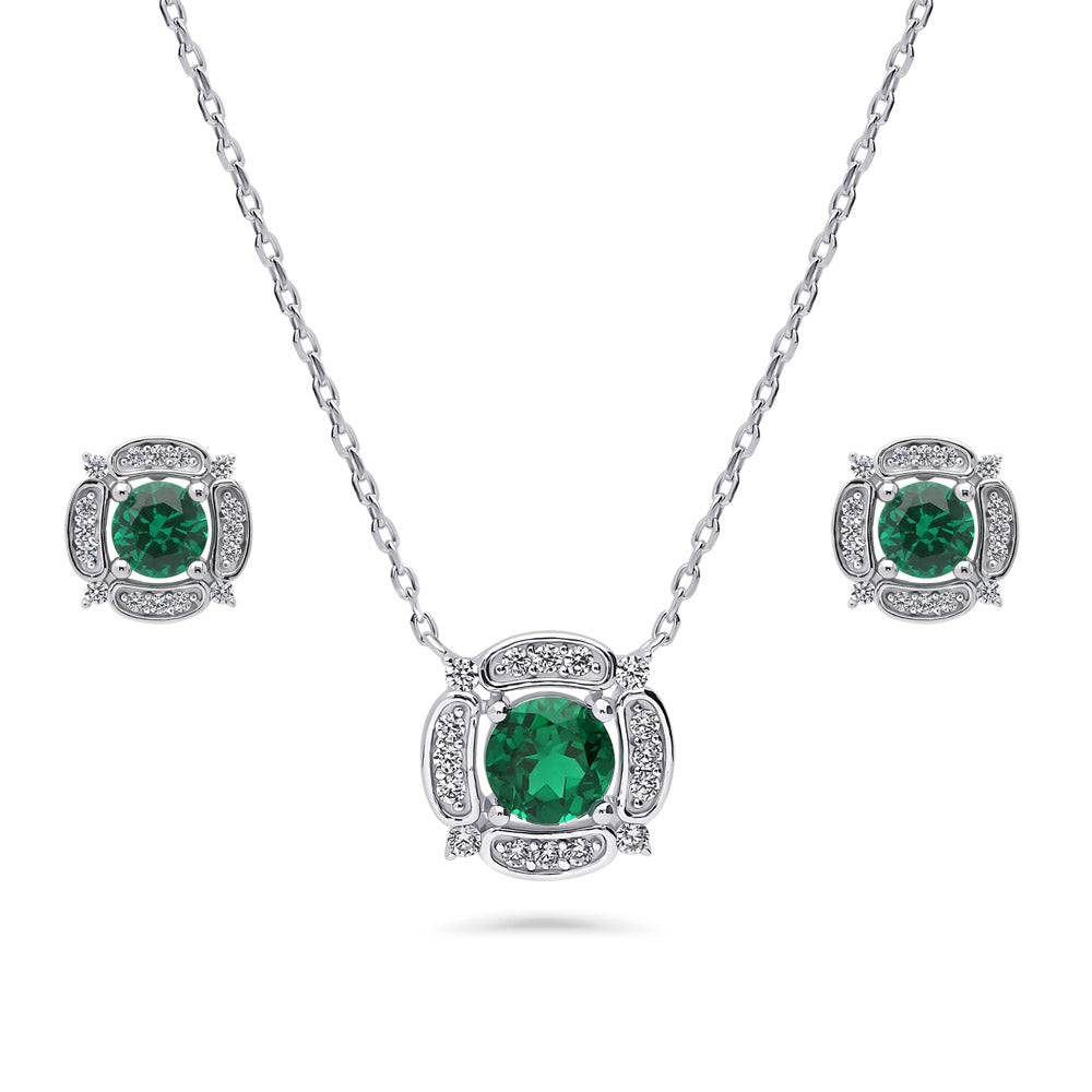 Flower Halo CZ Necklace and Earrings in Sterling Silver