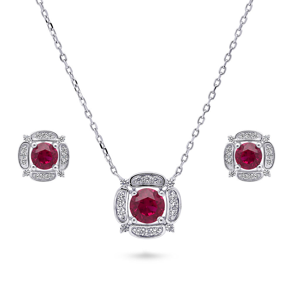 Flower Halo CZ Necklace and Earrings in Sterling Silver