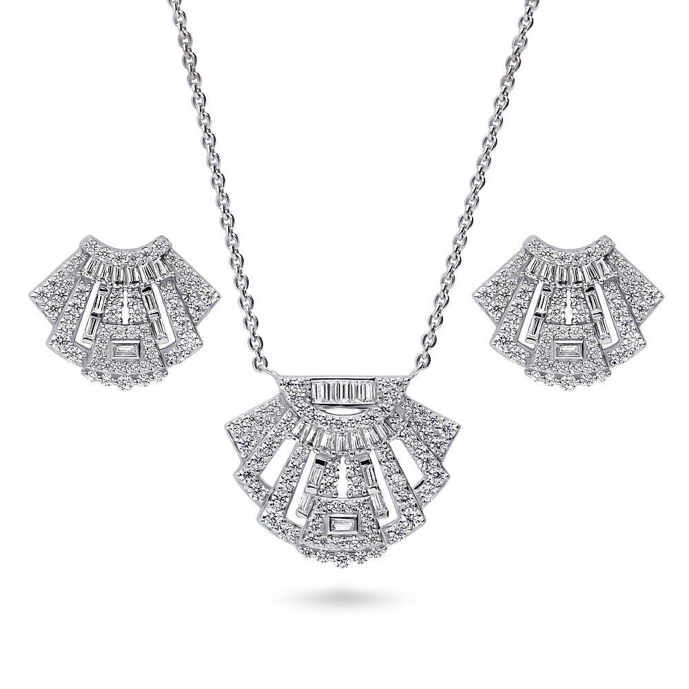 Art Deco CZ Necklace and Earrings Set in Sterling Silver, 1 of 10