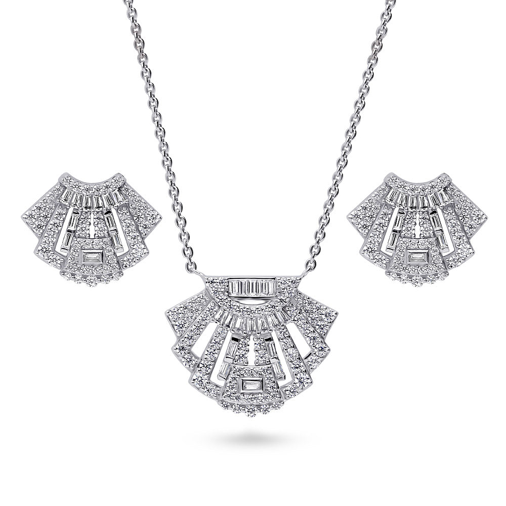 Art Deco CZ Necklace and Earrings in Sterling Silver, 1 of 10