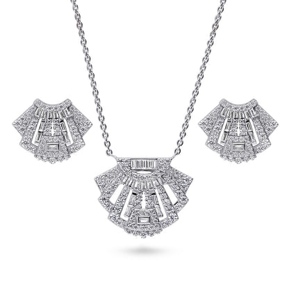 Art Deco CZ Necklace and Earrings in Sterling Silver