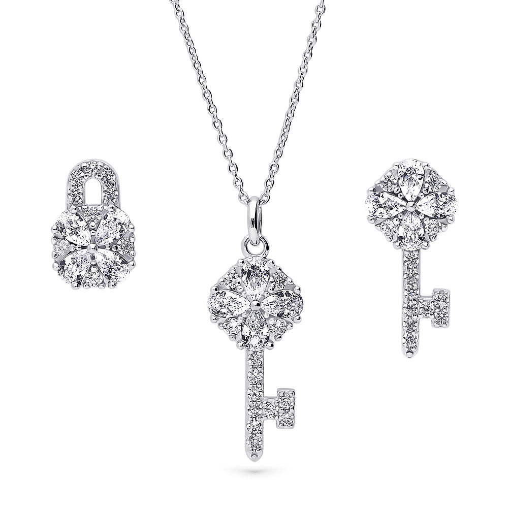 Key Key and Lock CZ Set in Sterling Silver, Clear Color