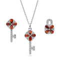 Key Key and Lock CZ Set in Sterling Silver, Red Color