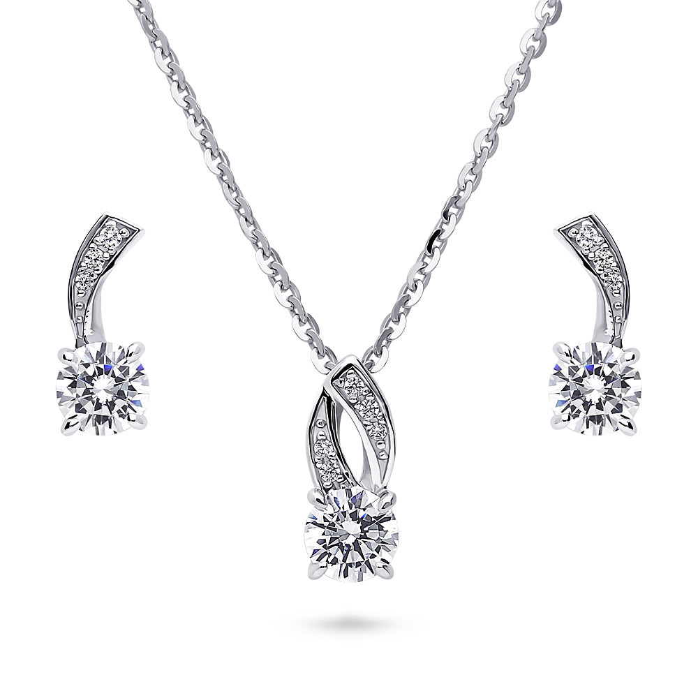 Woven CZ Necklace and Earrings in Sterling Silver, 1 of 7