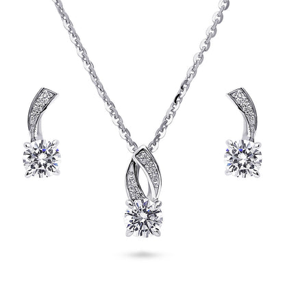 Woven CZ Necklace and Earrings in Sterling Silver