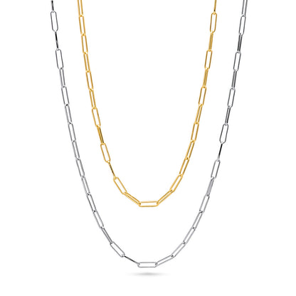 Paperclip Layered Link Chain Necklace Set in Sterling Silver 3mm