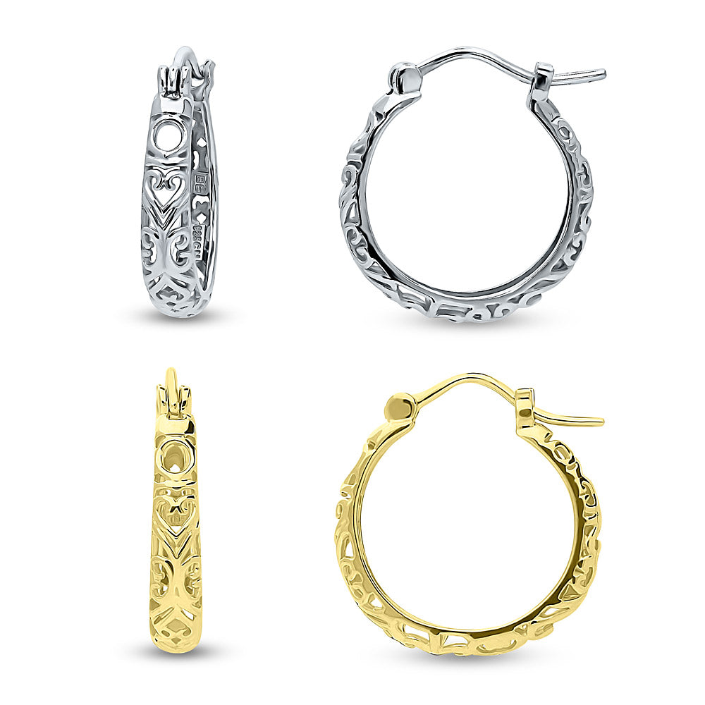 Filigree Hoop Earrings in Gold Flashed Sterling Silver, 2 Pairs, 1 of 14