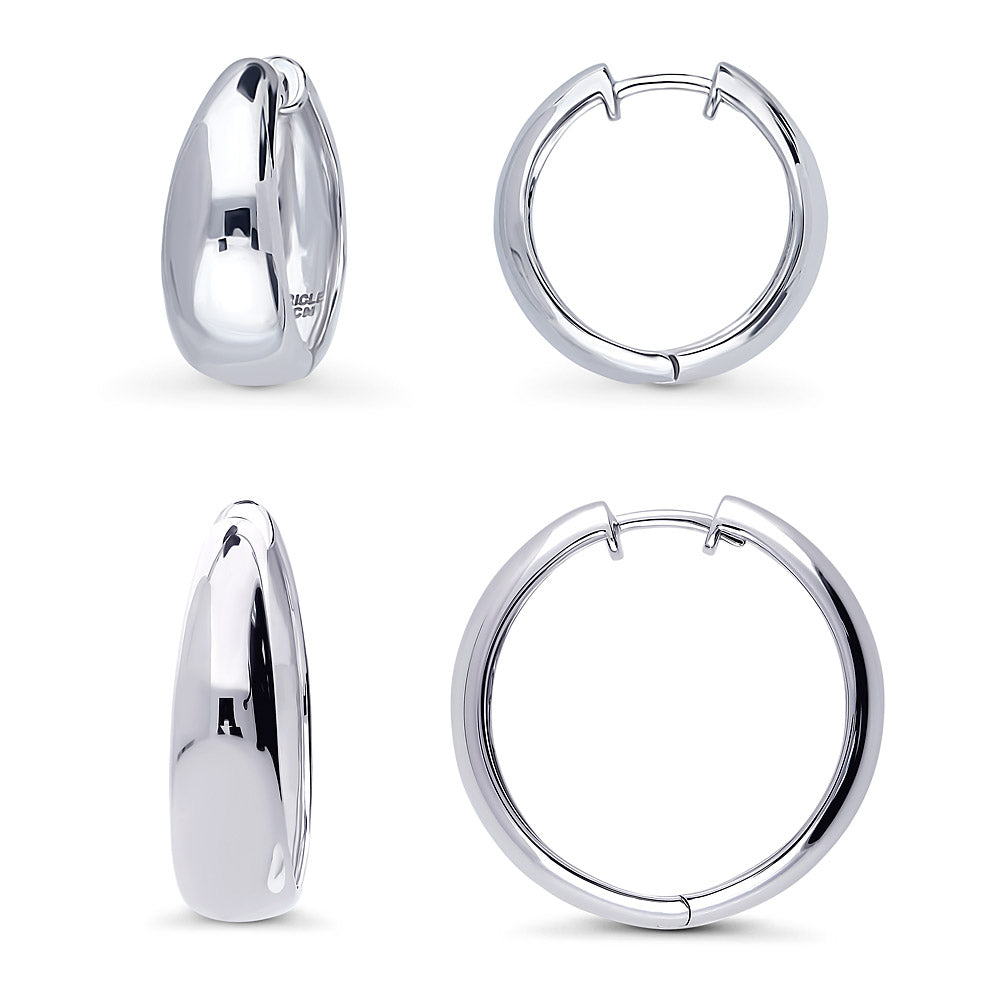 Dome Small Hoop Earrings in Sterling Silver 0.8-1", 2 Pairs