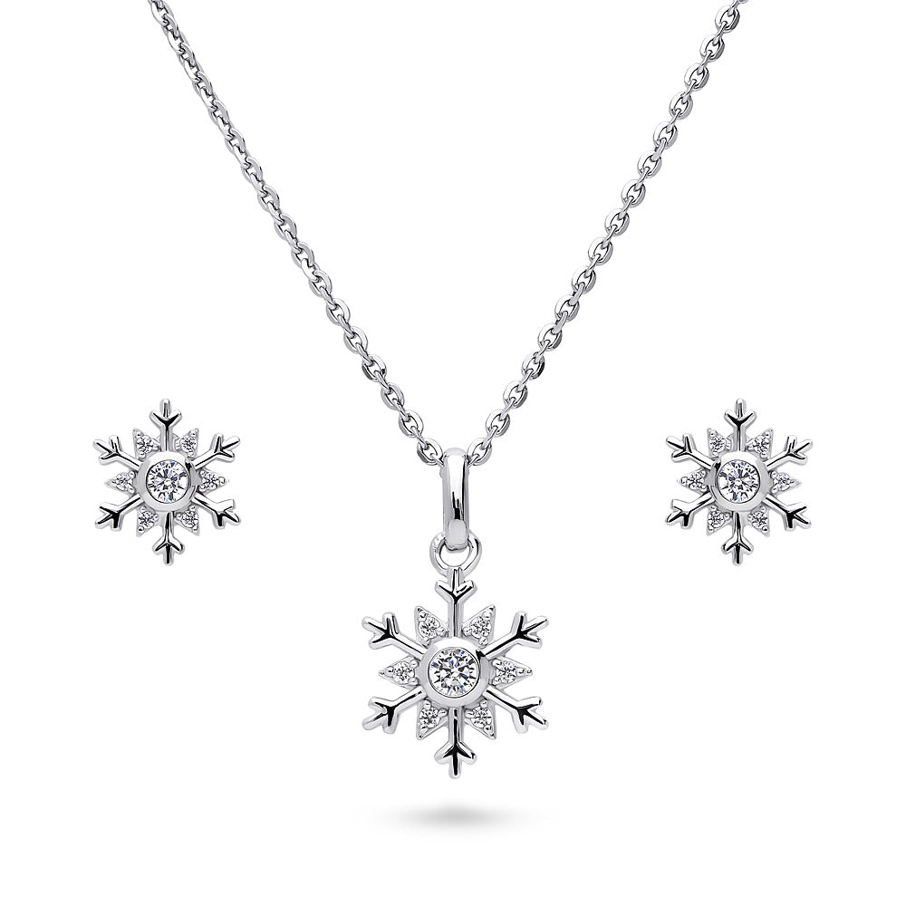 Snowflake CZ Necklace and Earrings in Sterling Silver, 1 of 7