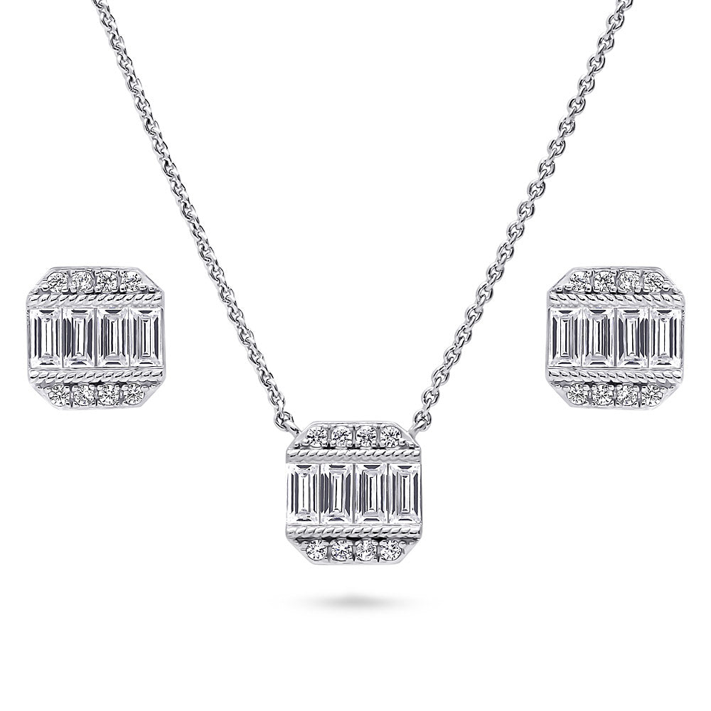 Art Deco CZ Necklace and Earrings in Sterling Silver, 1 of 8