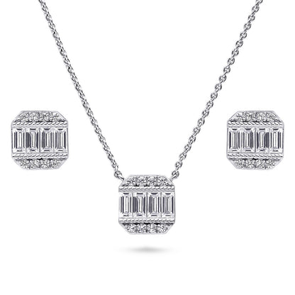 Art Deco CZ Necklace and Earrings in Sterling Silver