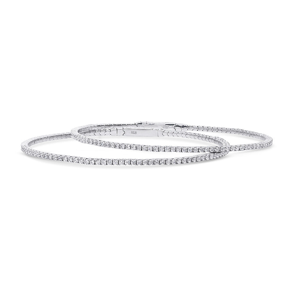 Flexible CZ Bangle in Sterling Silver, 2 Piece, 1 of 14