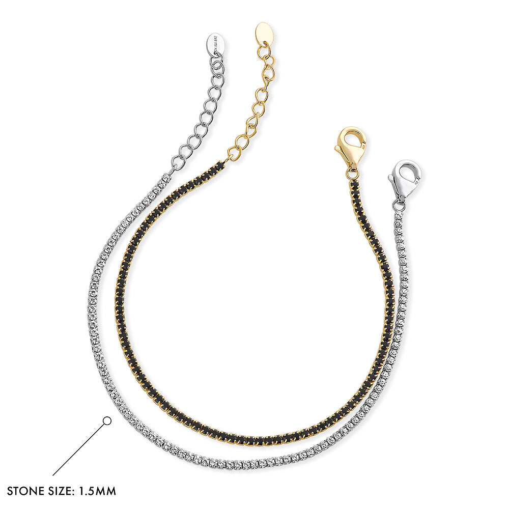 Front view of CZ Tennis Bracelet Set in Gold Flashed Sterling Silver, 2-Piece Style 2