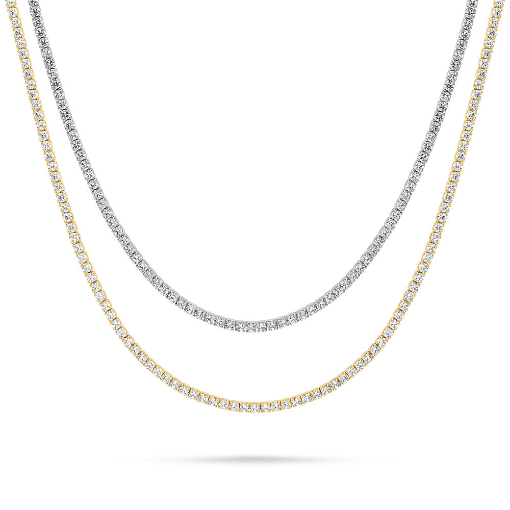 CZ Layered Tennis Choker Set in Gold Flashed Sterling Silver, 2-Piece Style 1