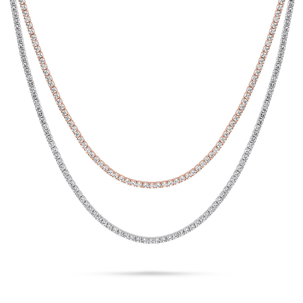 CZ Layered Tennis Choker Set in Gold Flashed Sterling Silver, 2-Piece Style 3