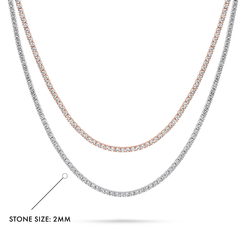Front view of CZ Layered Tennis Choker Set in Gold Flashed Sterling Silver, 2-Piece Style 3
