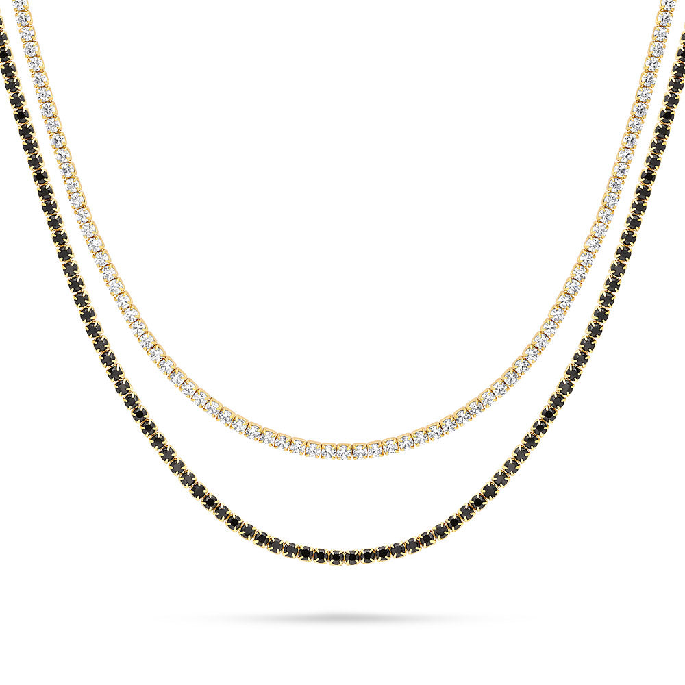 CZ Layered Tennis Choker Set in Gold Flashed Sterling Silver, 2-Piece Style 4