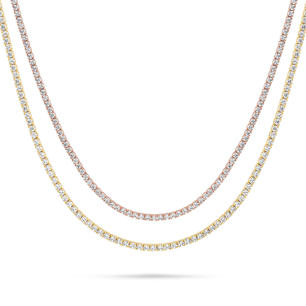 CZ Layered Tennis Choker Set in Gold Flashed Sterling Silver, 2-Piece Style 5